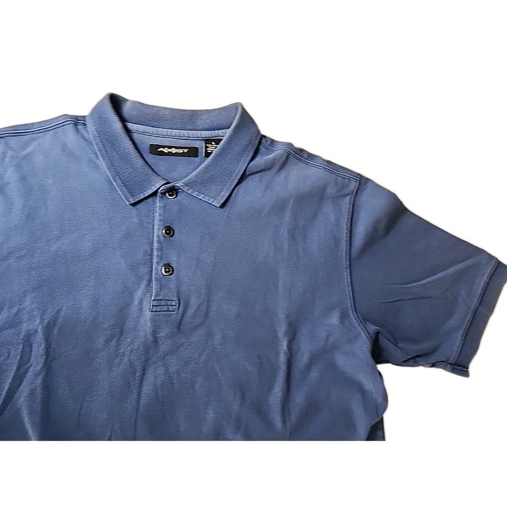 Axist Men's Large 100% Cotton Polo Blue Short Sleeve Golf Shirt Soft Comfort EUC